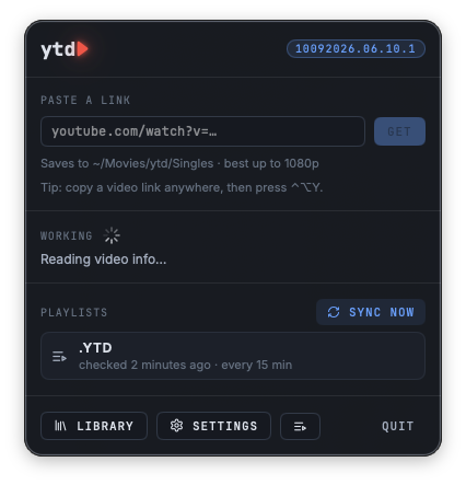 ytd popover while working, showing a spinner and the current step